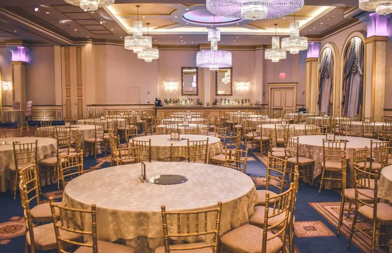 Luxury gala ballroom set for an incentive dinner in Europe