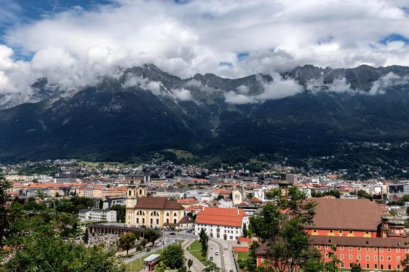Innsbruck's coloured old town beneath the Nordkette range