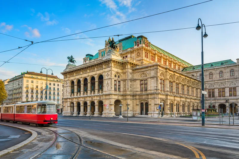 A tram passing the Vienna State Opera on the Ringstrasse