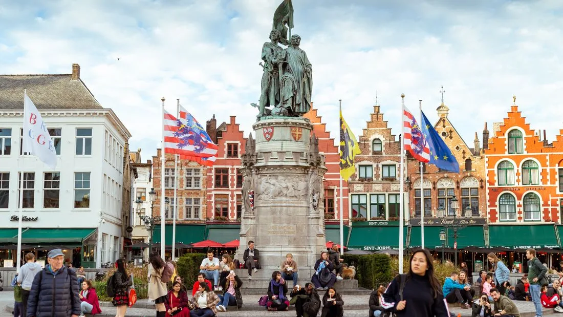 Visitors gathered on the Markt square in Bruges