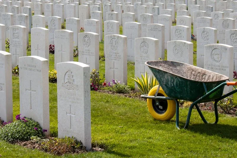 Headstones in a Commonwealth war cemetery in Flanders