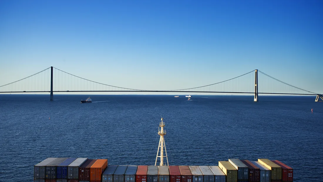The Great Belt Bridge between Zealand and Funen, seen from the water