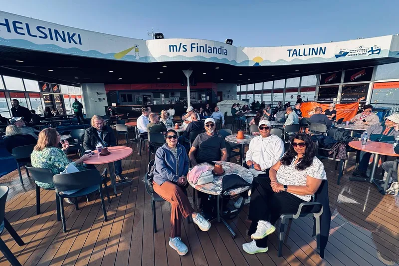 An HCG group on the deck of the Helsinki to Tallinn ferry