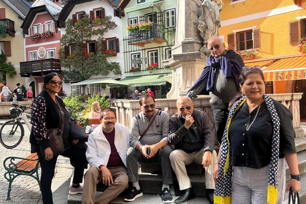 An HCG group in the village square at Hallstatt