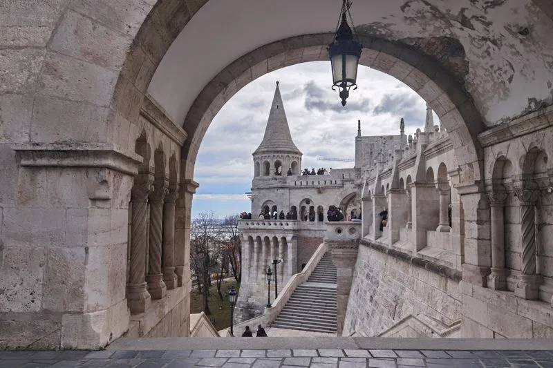 The arches and turrets of the Fisherman's Bastion on Castle Hill, Buda