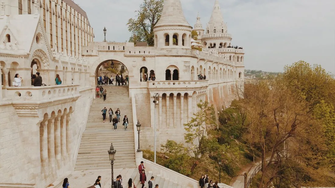 Visitors on the terraces of the Fisherman's Bastion, Budapest