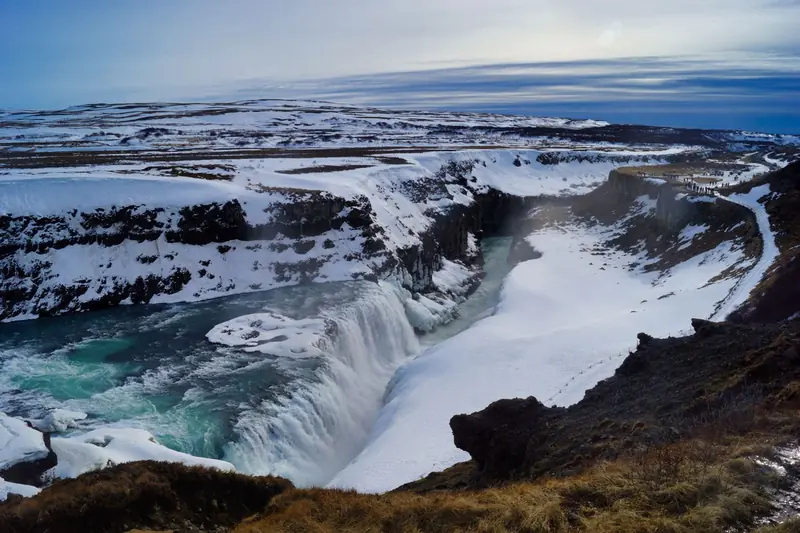 Gullfoss waterfall in winter on Iceland's Golden Circle