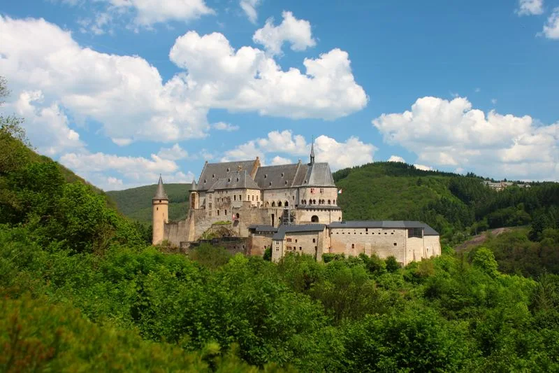 Vianden Castle above the wooded valley