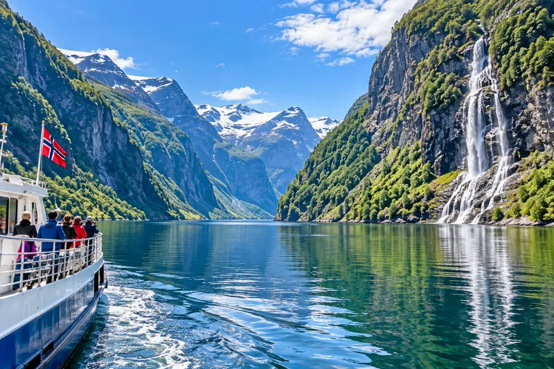 The narrow Naeroyfjord seen from the water