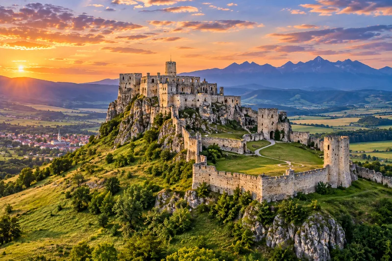 Spis Castle and its lower bailey on the ridge above Spisske Podhradie