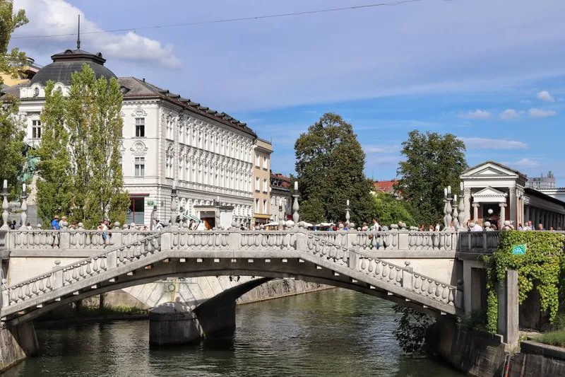 The riverside and Triple Bridge in Ljubljana