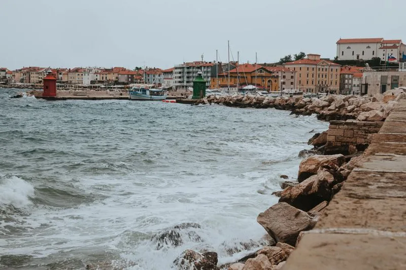 The harbour and bell tower of Piran on the Adriatic